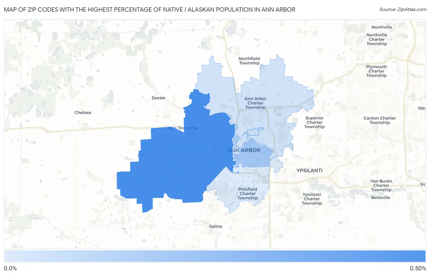 Zip Codes with the Highest Percentage of Native / Alaskan Population in Ann Arbor Map