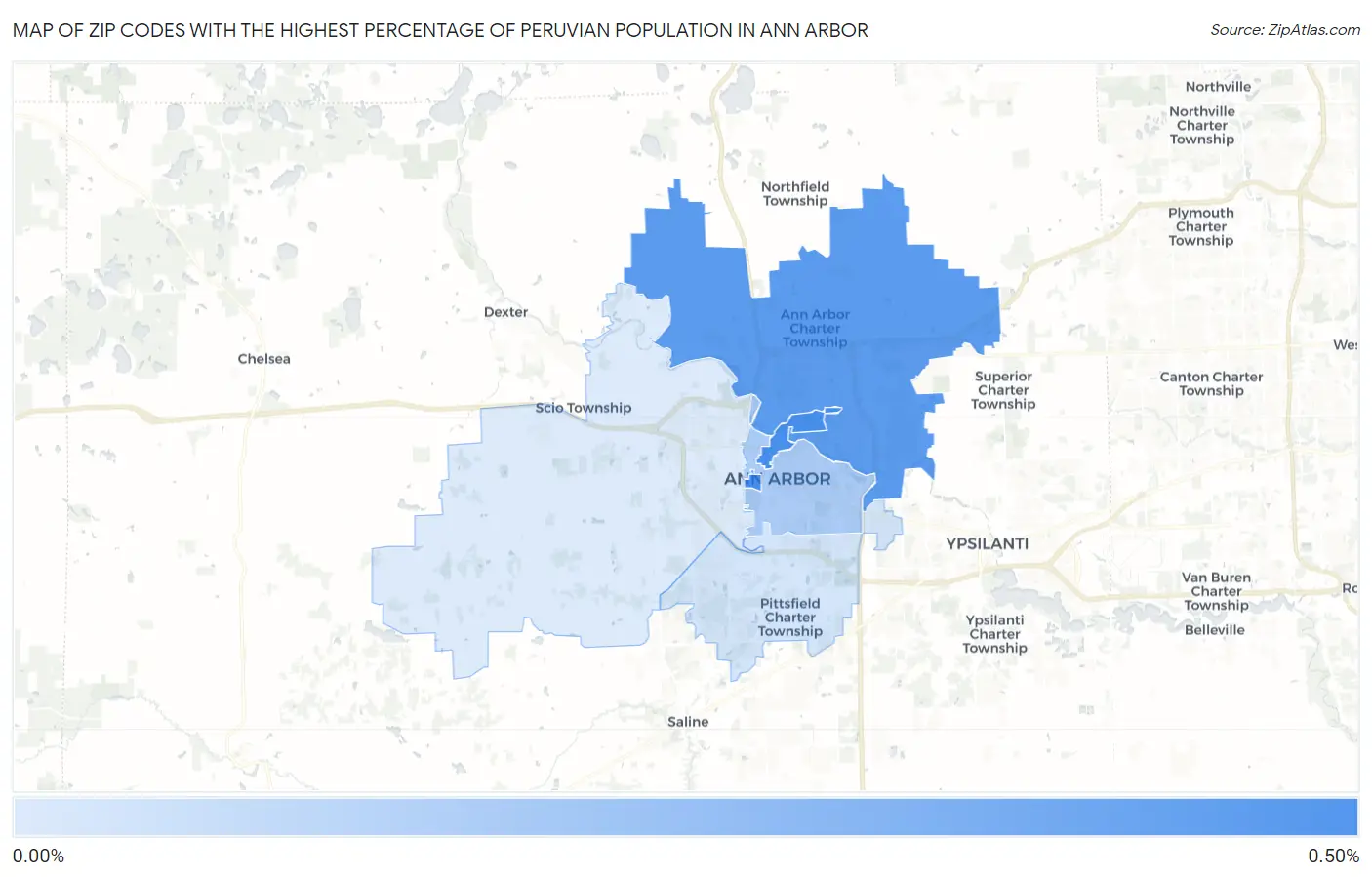 Zip Codes with the Highest Percentage of Peruvian Population in Ann Arbor Map
