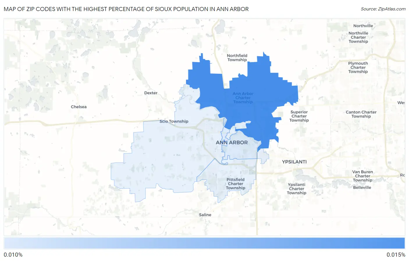 Zip Codes with the Highest Percentage of Sioux Population in Ann Arbor Map