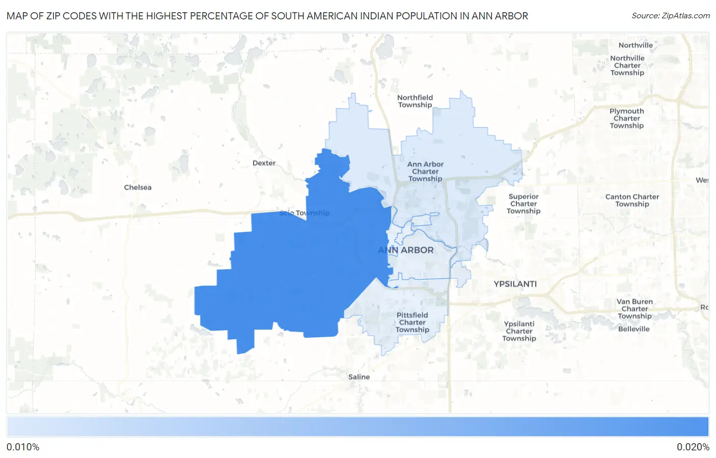 Zip Codes with the Highest Percentage of South American Indian Population in Ann Arbor Map