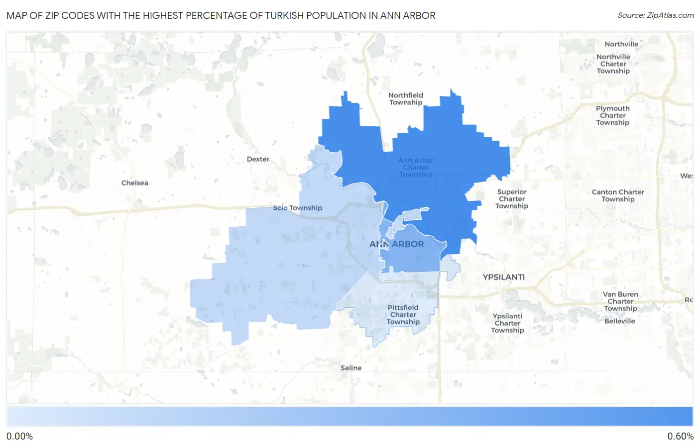 Zip Codes with the Highest Percentage of Turkish Population in Ann Arbor Map