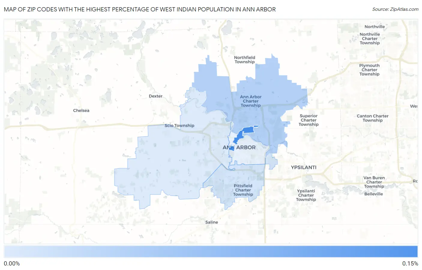 Zip Codes with the Highest Percentage of West Indian Population in Ann Arbor Map