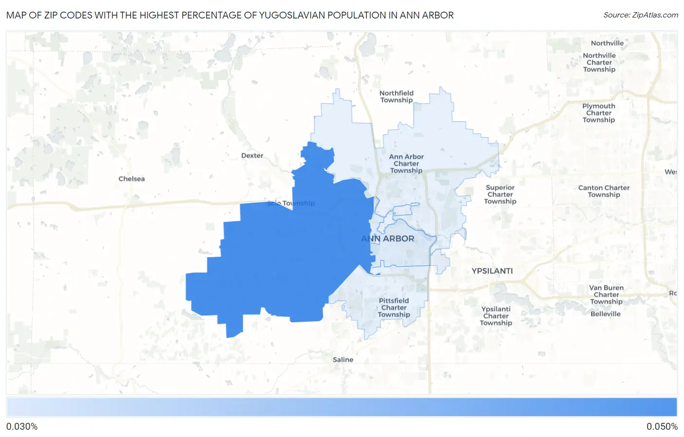 Zip Codes with the Highest Percentage of Yugoslavian Population in Ann Arbor Map