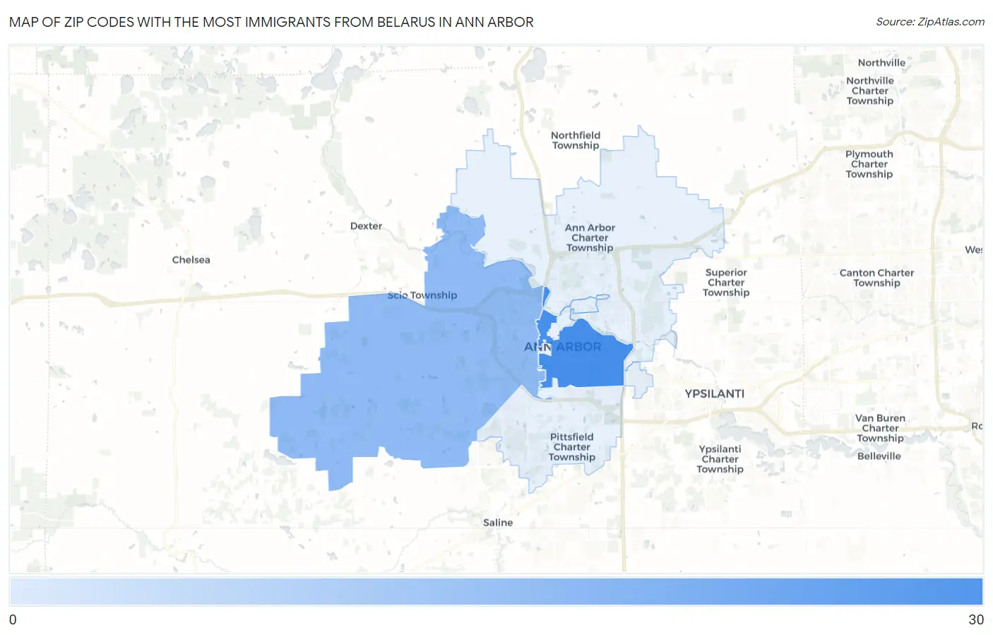 Zip Codes with the Most Immigrants from Belarus in Ann Arbor Map