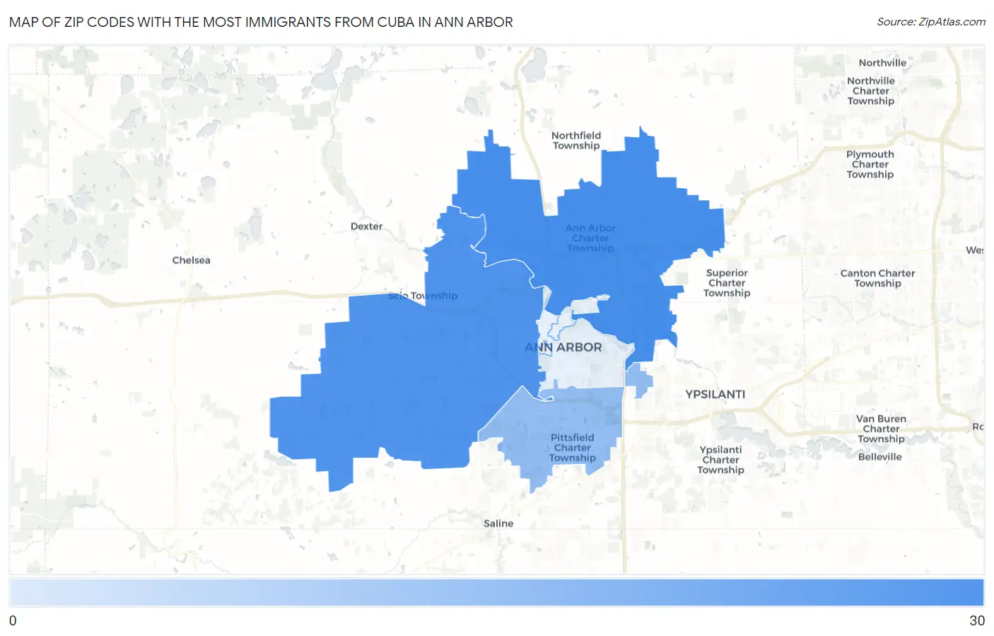 Zip Codes with the Most Immigrants from Cuba in Ann Arbor Map