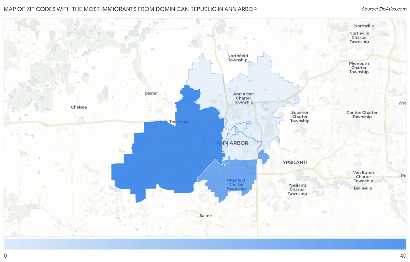 Zip Codes with the Most Immigrants from Dominican Republic in Ann Arbor Map