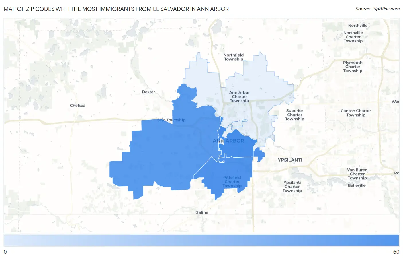 Zip Codes with the Most Immigrants from El Salvador in Ann Arbor Map
