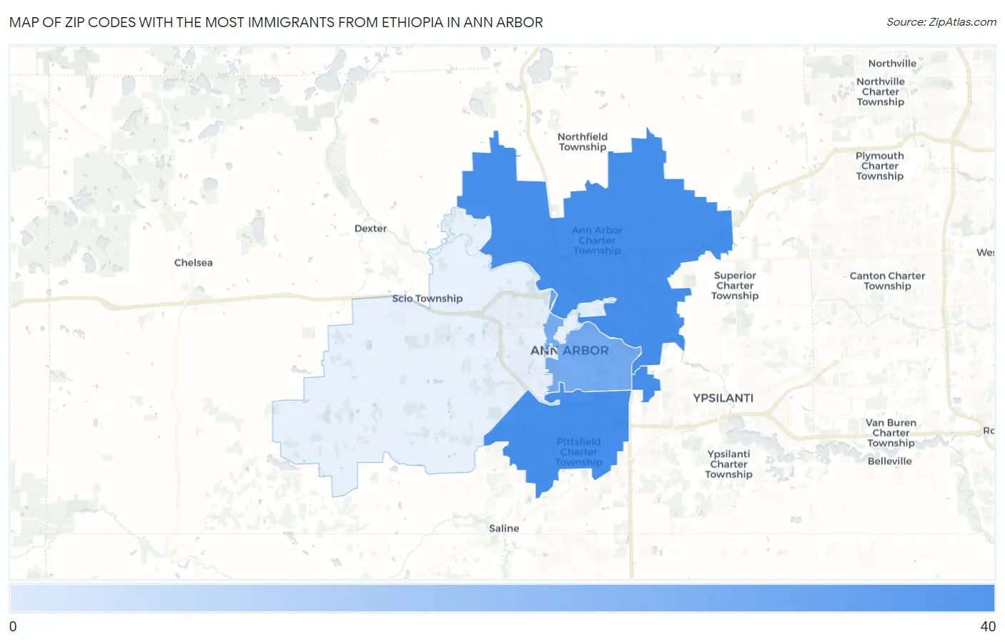 Zip Codes with the Most Immigrants from Ethiopia in Ann Arbor Map