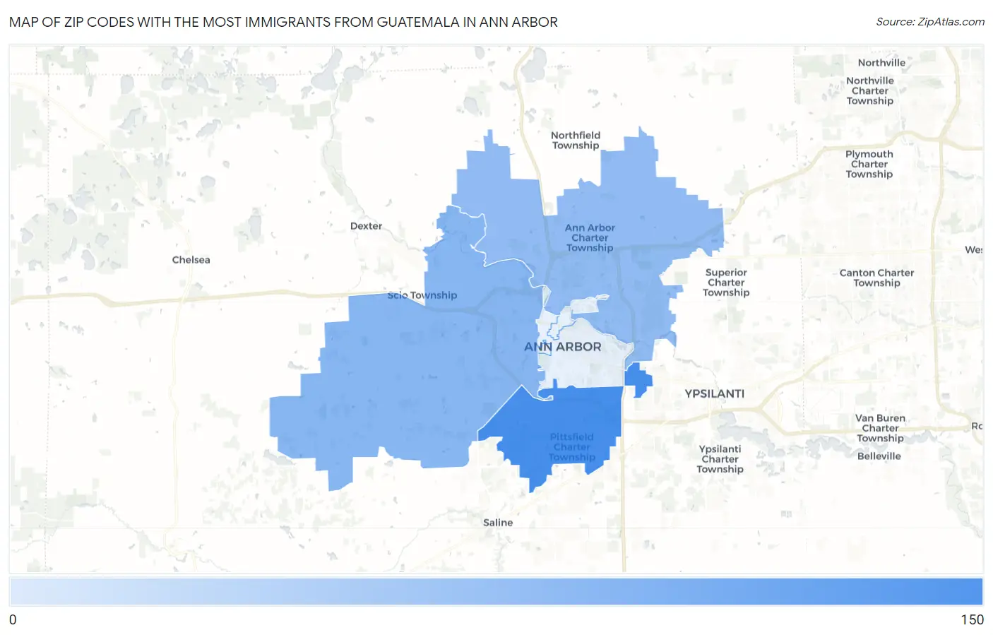 Zip Codes with the Most Immigrants from Guatemala in Ann Arbor Map
