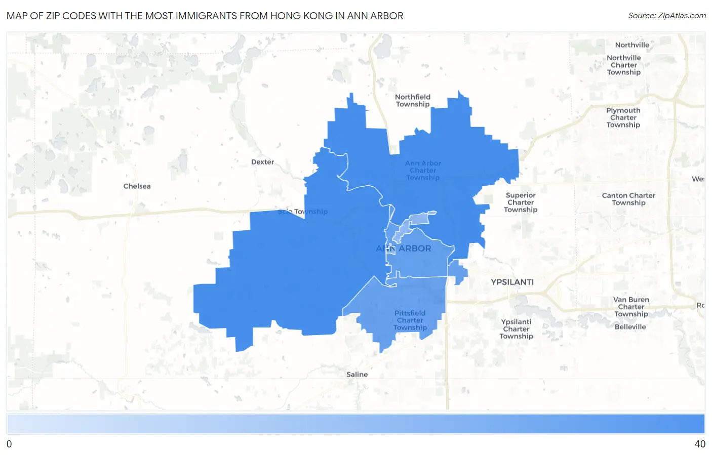 Zip Codes with the Most Immigrants from Hong Kong in Ann Arbor Map