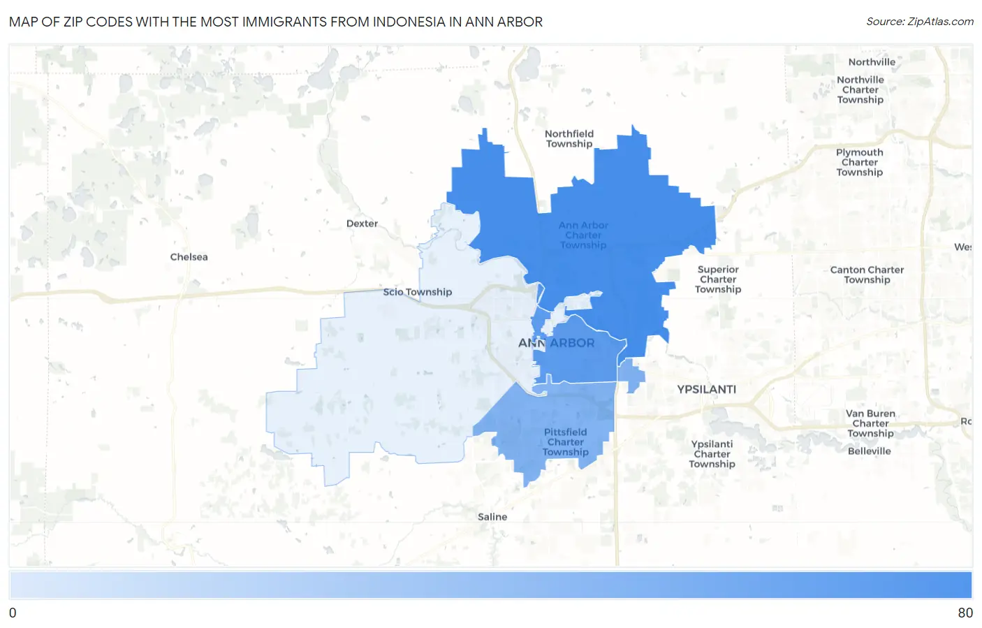 Zip Codes with the Most Immigrants from Indonesia in Ann Arbor Map