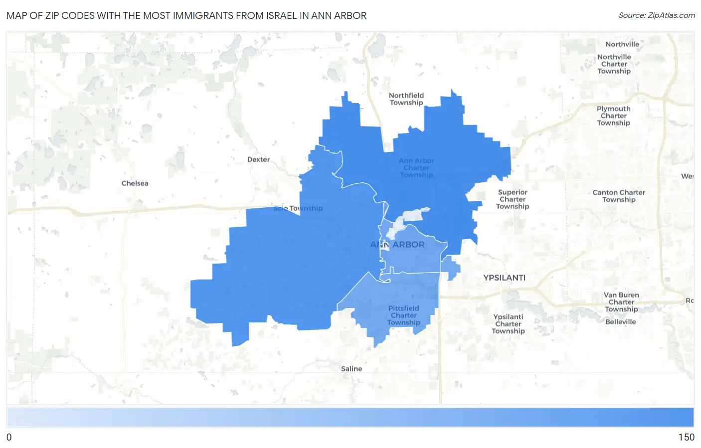 Zip Codes with the Most Immigrants from Israel in Ann Arbor Map