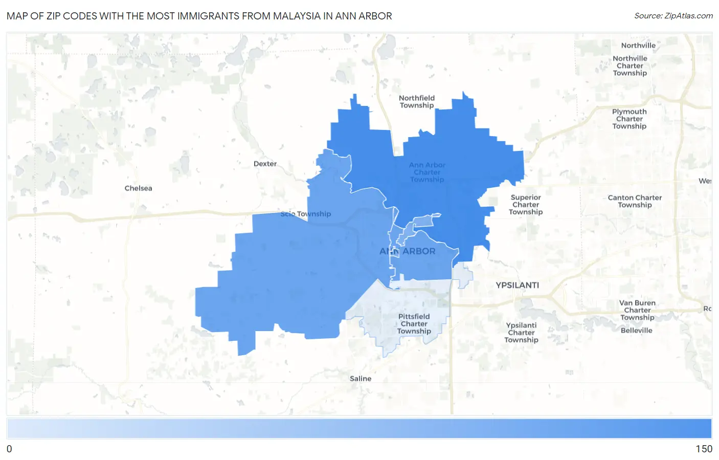 Zip Codes with the Most Immigrants from Malaysia in Ann Arbor Map