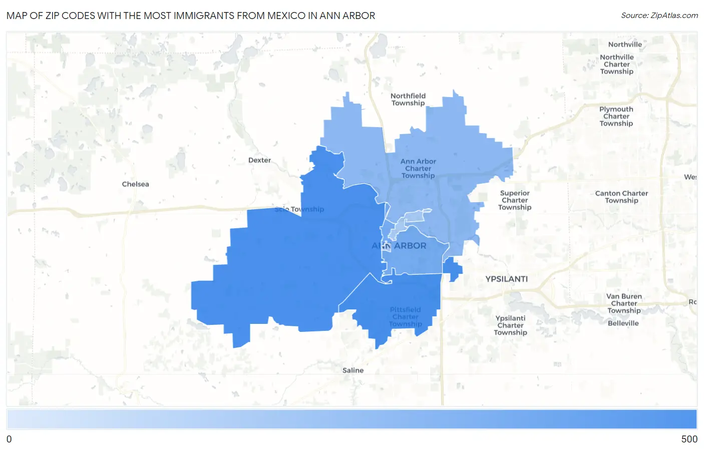 Zip Codes with the Most Immigrants from Mexico in Ann Arbor Map