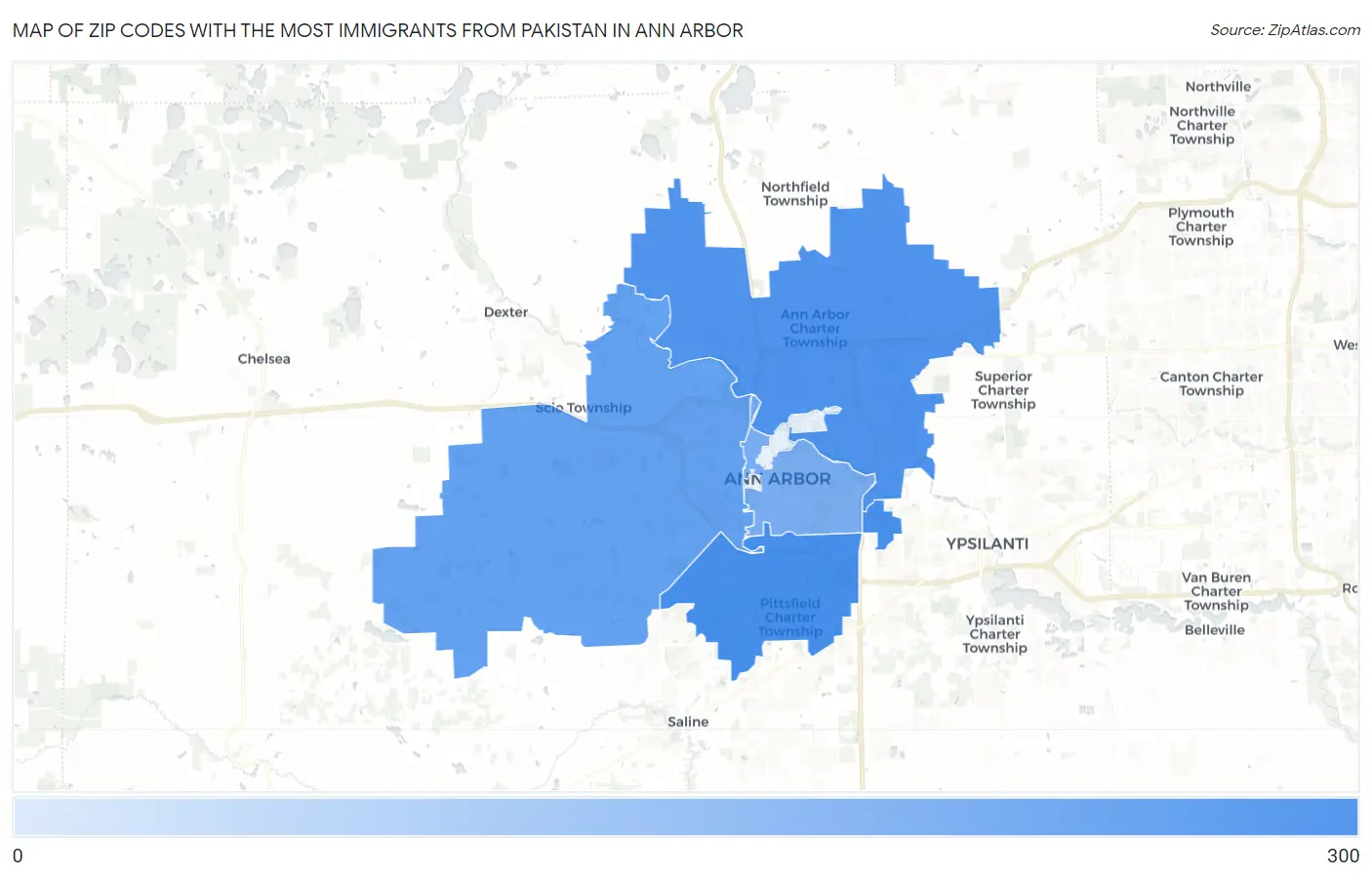 Zip Codes with the Most Immigrants from Pakistan in Ann Arbor Map