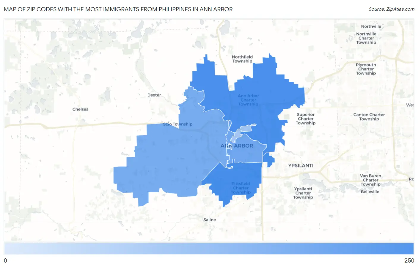 Zip Codes with the Most Immigrants from Philippines in Ann Arbor Map
