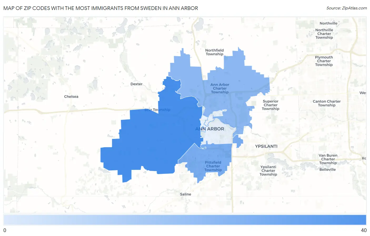Zip Codes with the Most Immigrants from Sweden in Ann Arbor Map