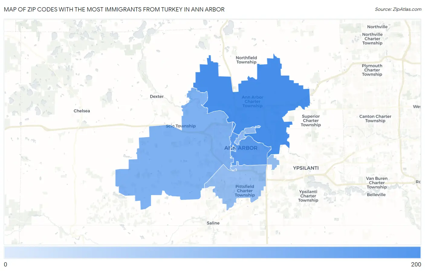 Zip Codes with the Most Immigrants from Turkey in Ann Arbor Map