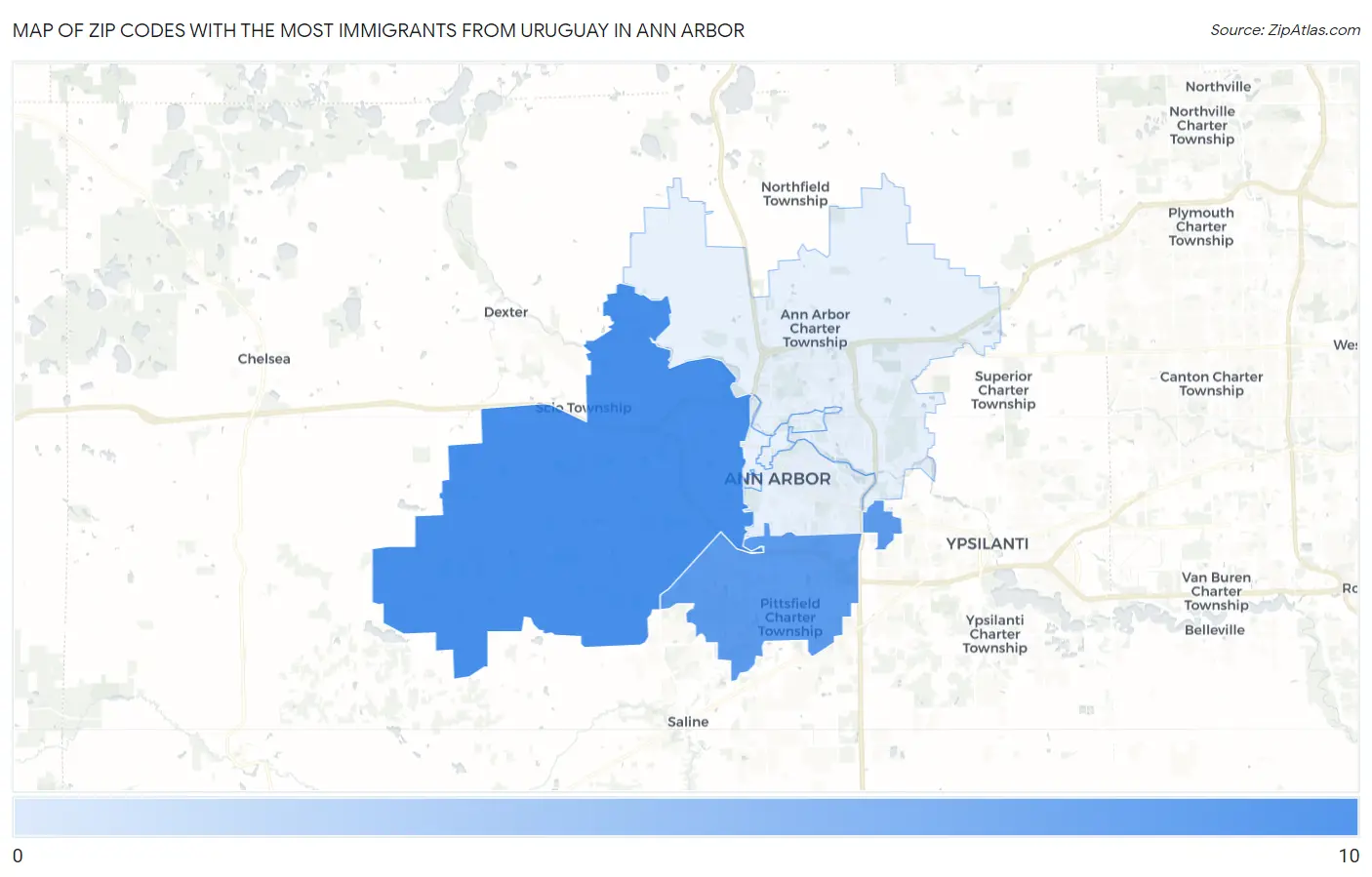Zip Codes with the Most Immigrants from Uruguay in Ann Arbor Map