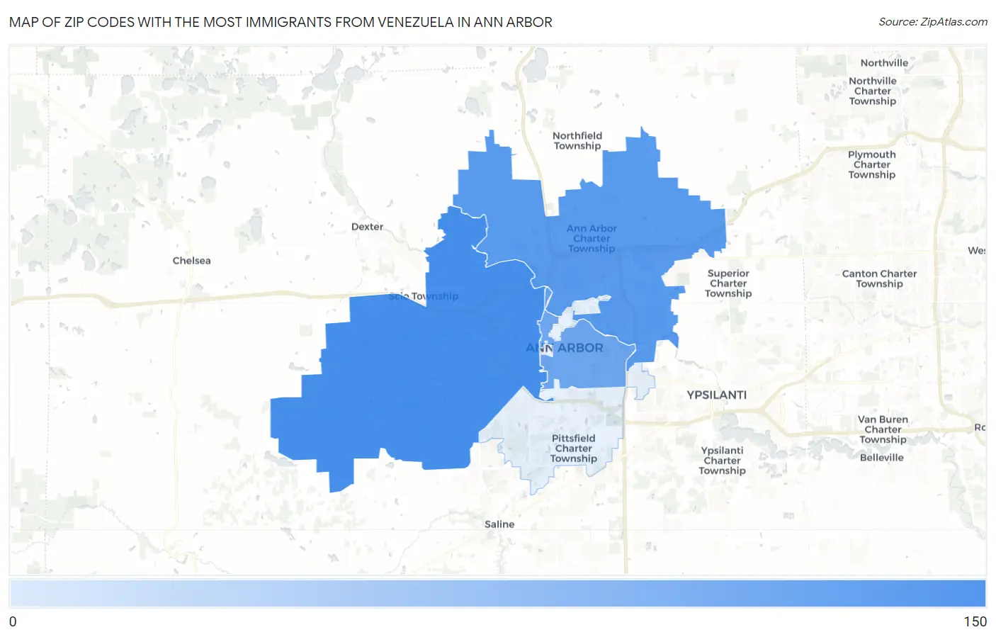 Zip Codes with the Most Immigrants from Venezuela in Ann Arbor Map