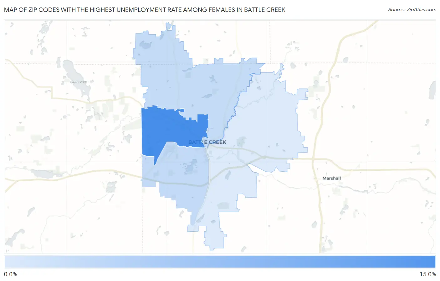 Zip Codes with the Highest Unemployment Rate Among Females in Battle Creek Map