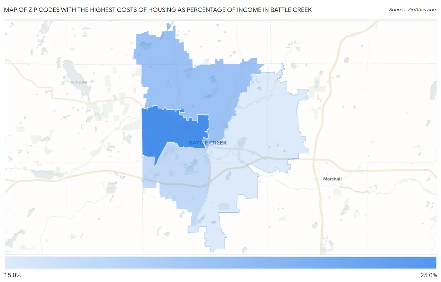 Zip Codes with the Highest Costs of Housing as Percentage of Income in Battle Creek Map
