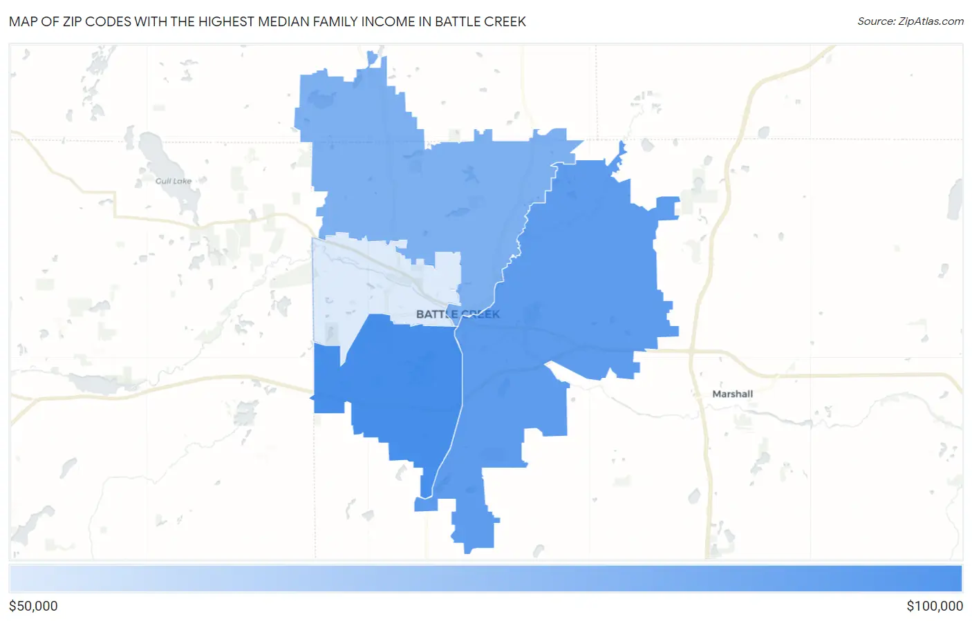 Zip Codes with the Highest Median Family Income in Battle Creek Map