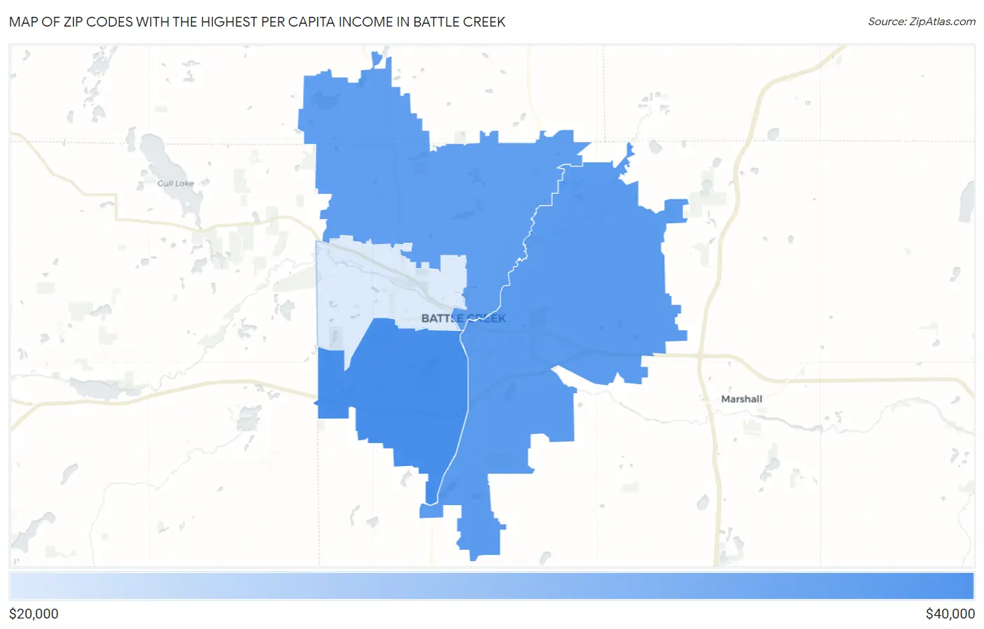 Zip Codes with the Highest Per Capita Income in Battle Creek Map