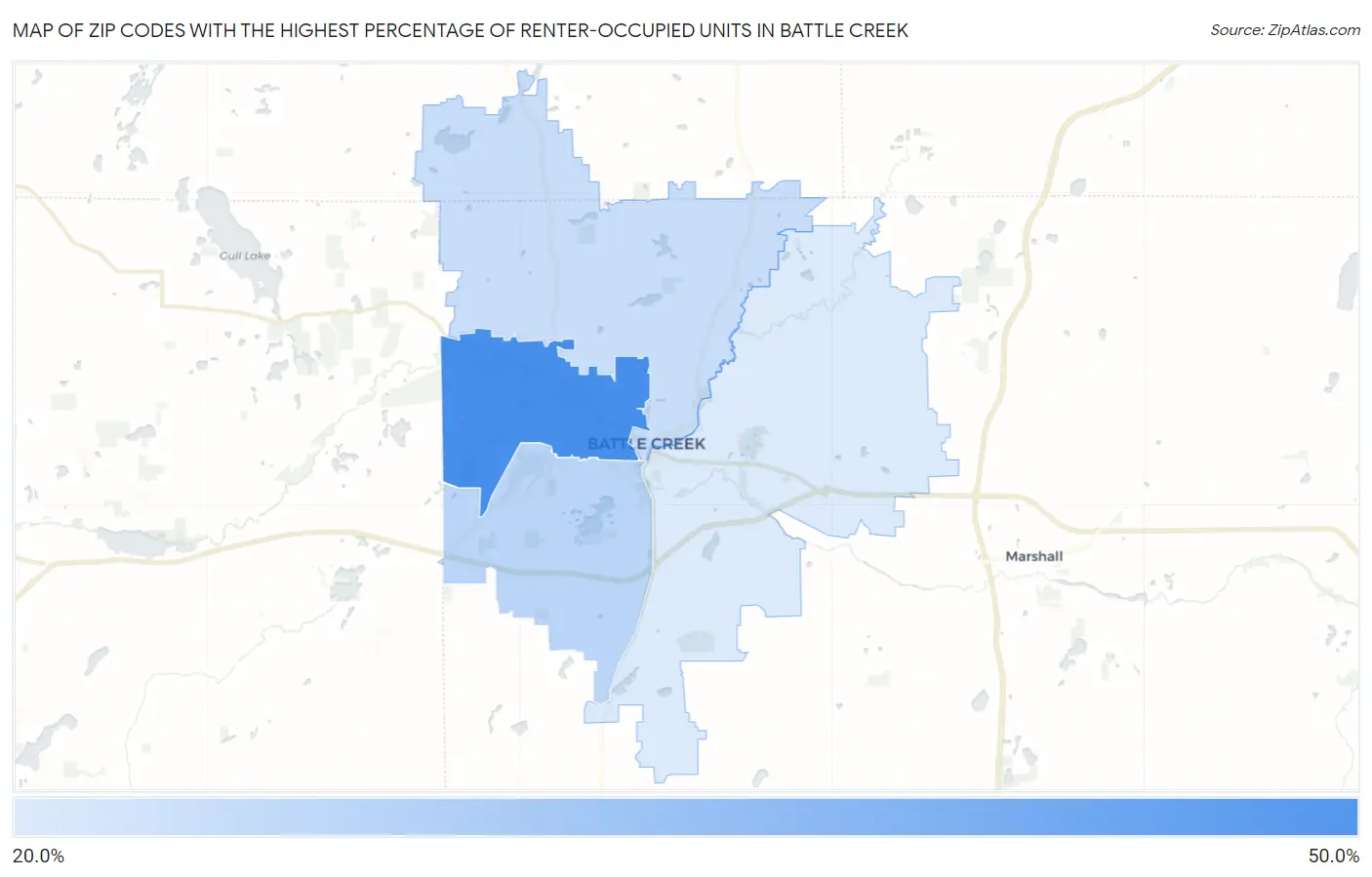 Zip Codes with the Highest Percentage of Renter-Occupied Units in Battle Creek Map