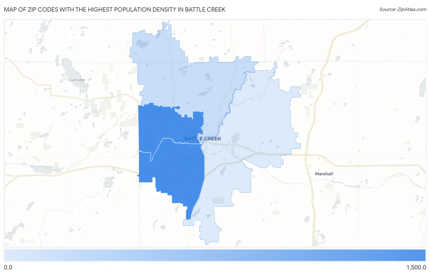 Zip Codes with the Highest Population Density in Battle Creek Map