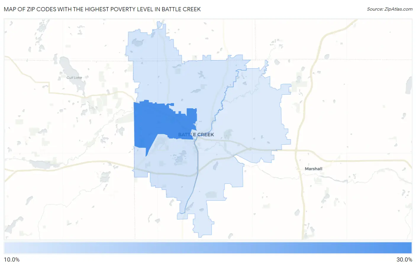 Zip Codes with the Highest Poverty Level in Battle Creek Map