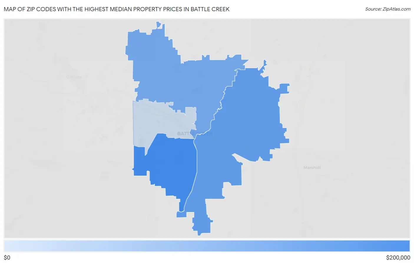 Zip Codes with the Highest Median Property Prices in Battle Creek Map