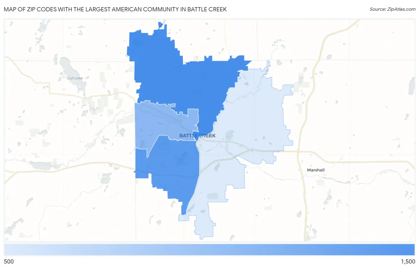 Zip Codes with the Largest American Community in Battle Creek Map