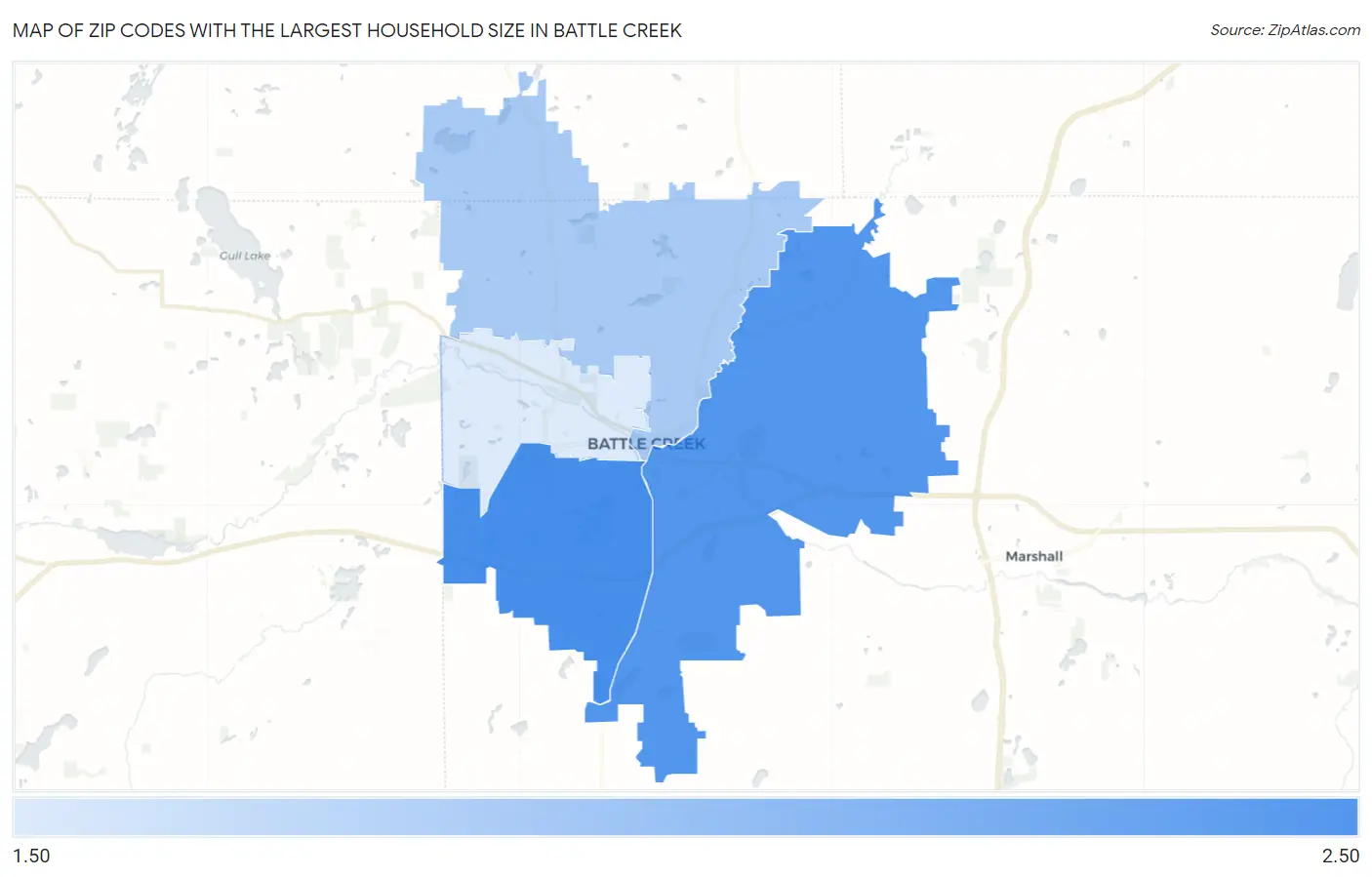 Zip Codes with the Largest Household Size in Battle Creek Map