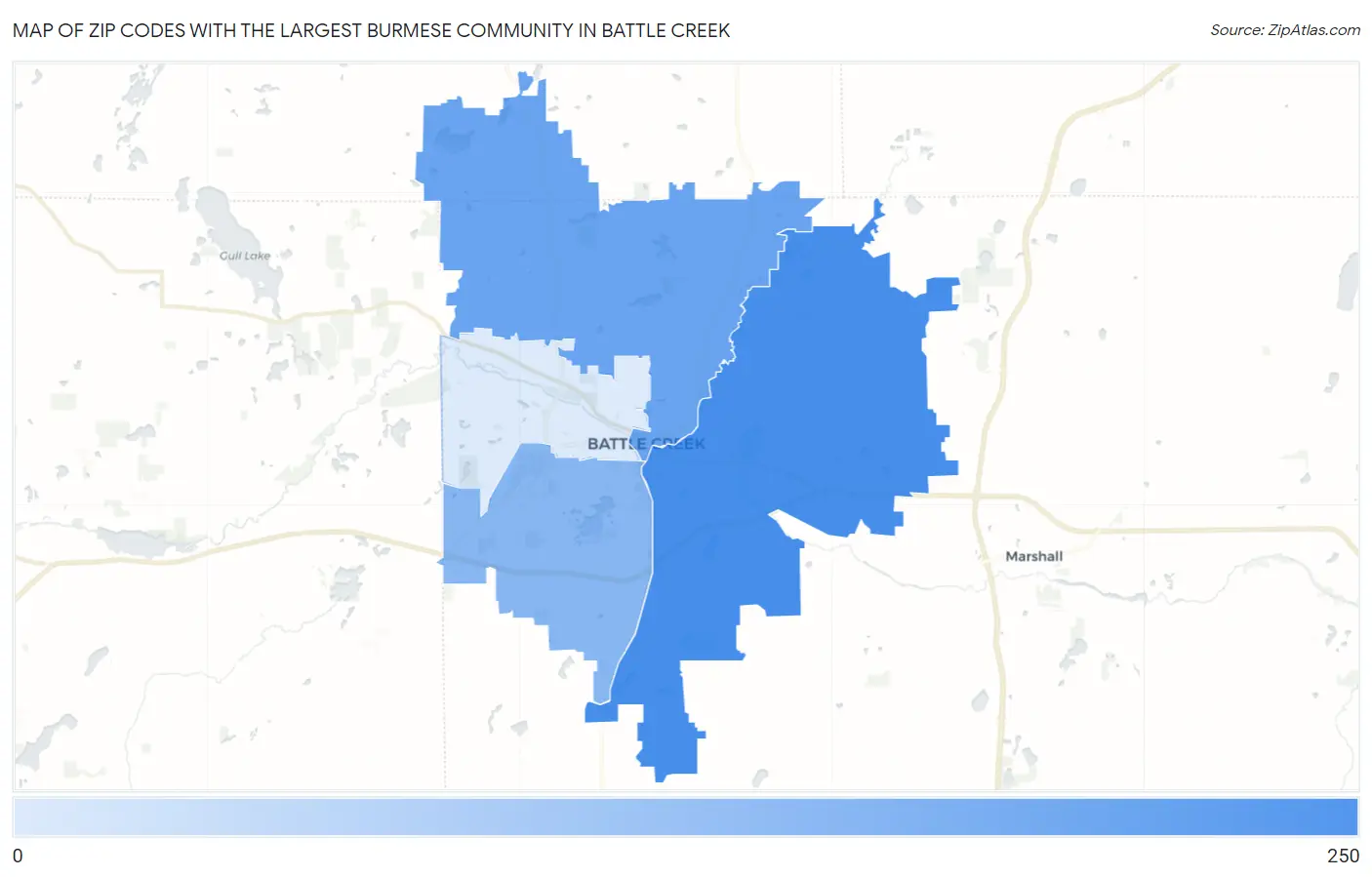 Zip Codes with the Largest Burmese Community in Battle Creek Map