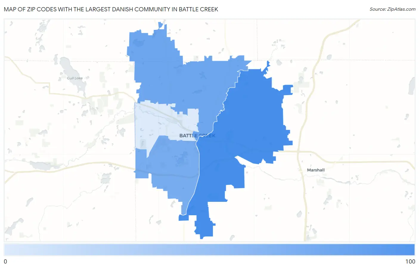 Zip Codes with the Largest Danish Community in Battle Creek Map