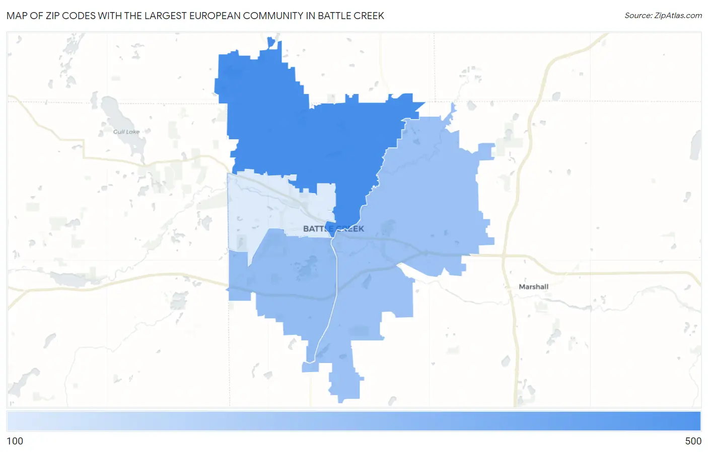 Zip Codes with the Largest European Community in Battle Creek Map