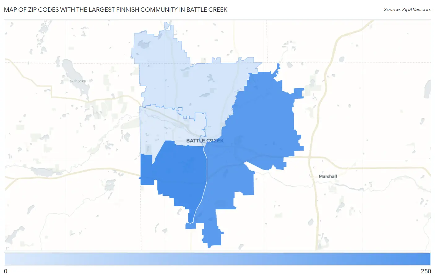Zip Codes with the Largest Finnish Community in Battle Creek Map