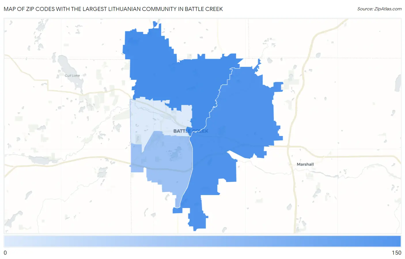 Zip Codes with the Largest Lithuanian Community in Battle Creek Map