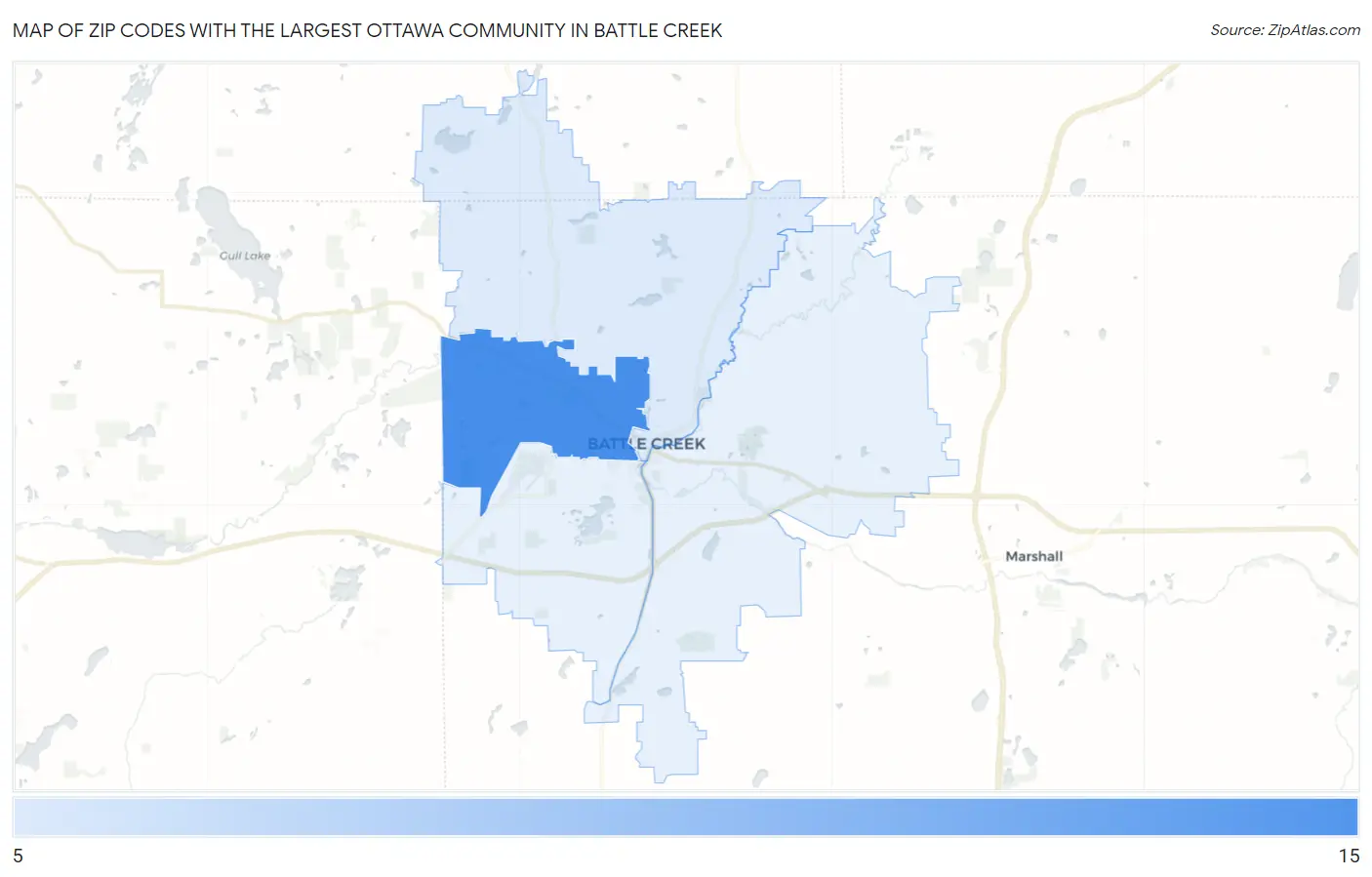 Zip Codes with the Largest Ottawa Community in Battle Creek Map