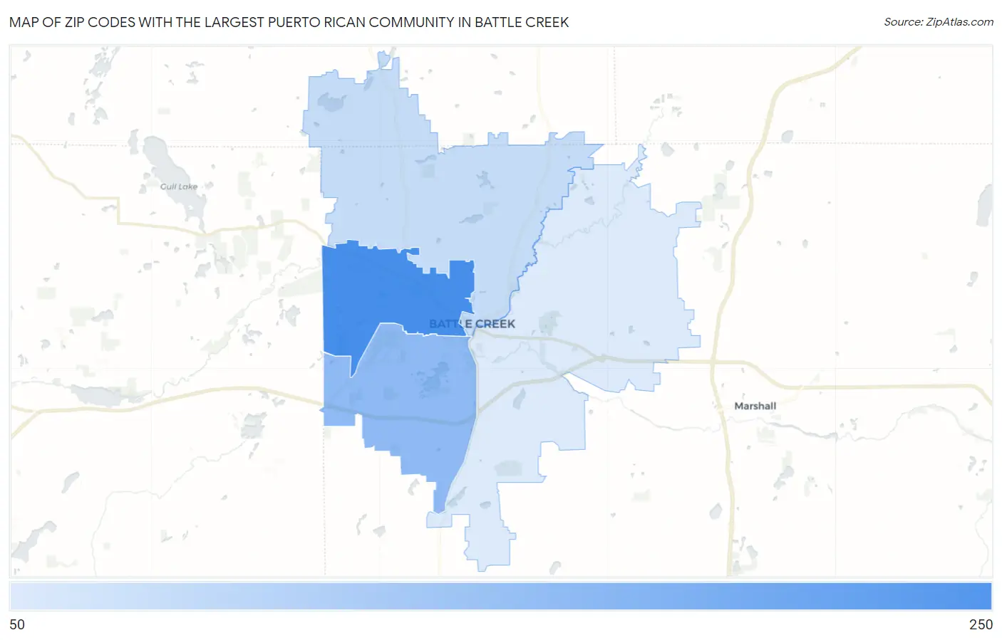 Zip Codes with the Largest Puerto Rican Community in Battle Creek Map