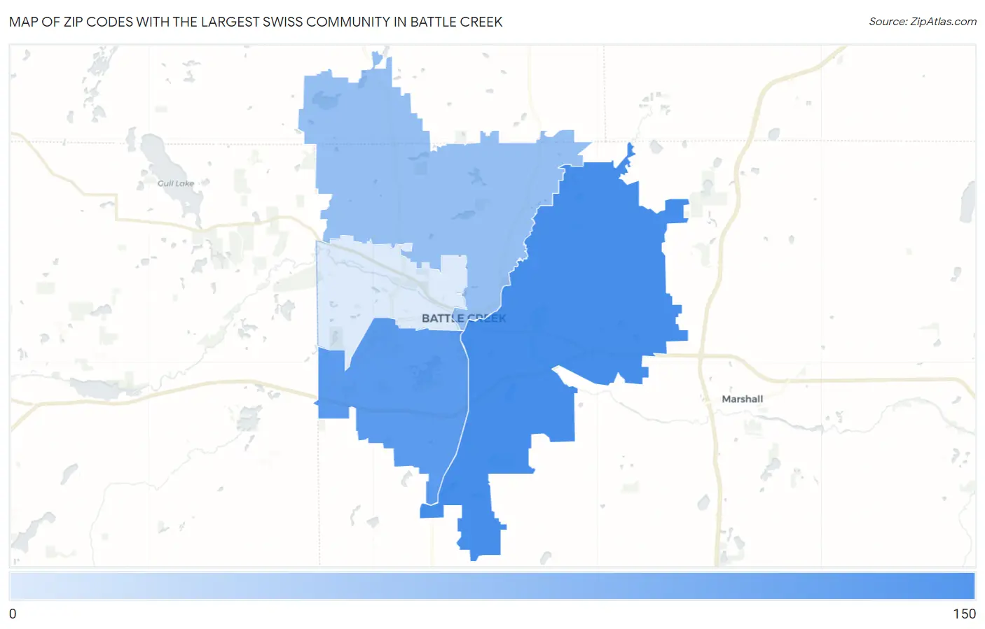 Zip Codes with the Largest Swiss Community in Battle Creek Map