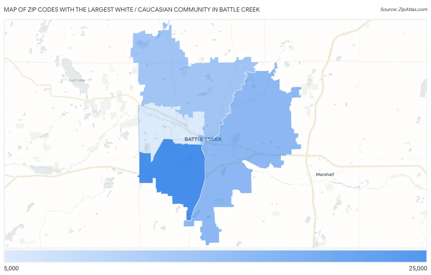 Zip Codes with the Largest White / Caucasian Community in Battle Creek Map
