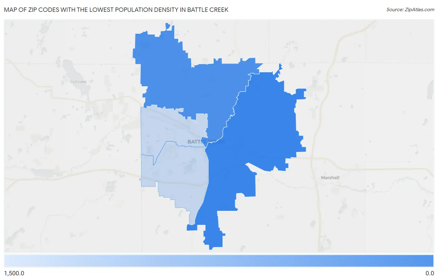 Zip Codes with the Lowest Population Density in Battle Creek Map