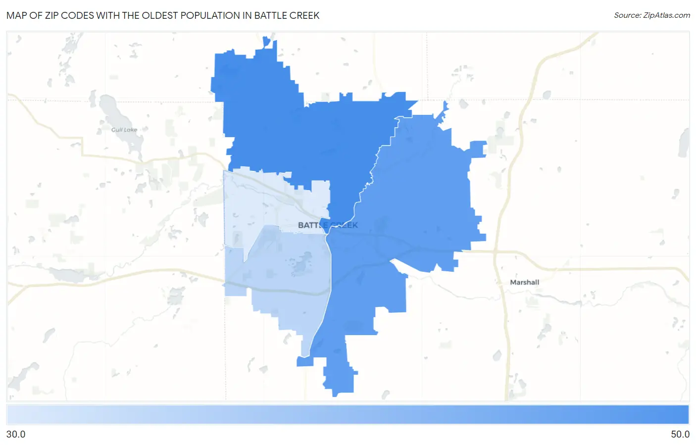 Zip Codes with the Oldest Population in Battle Creek Map