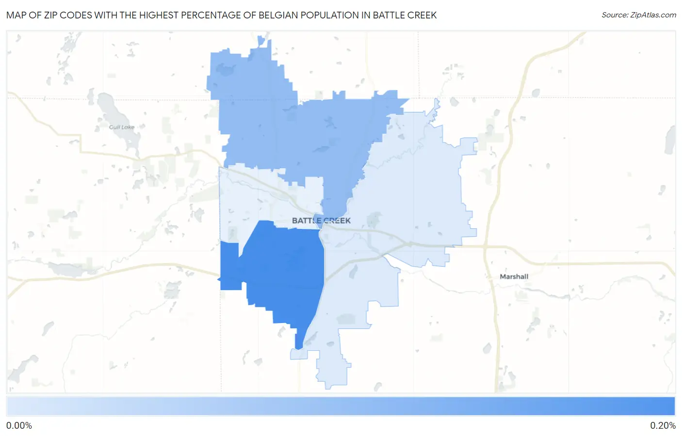Zip Codes with the Highest Percentage of Belgian Population in Battle Creek Map