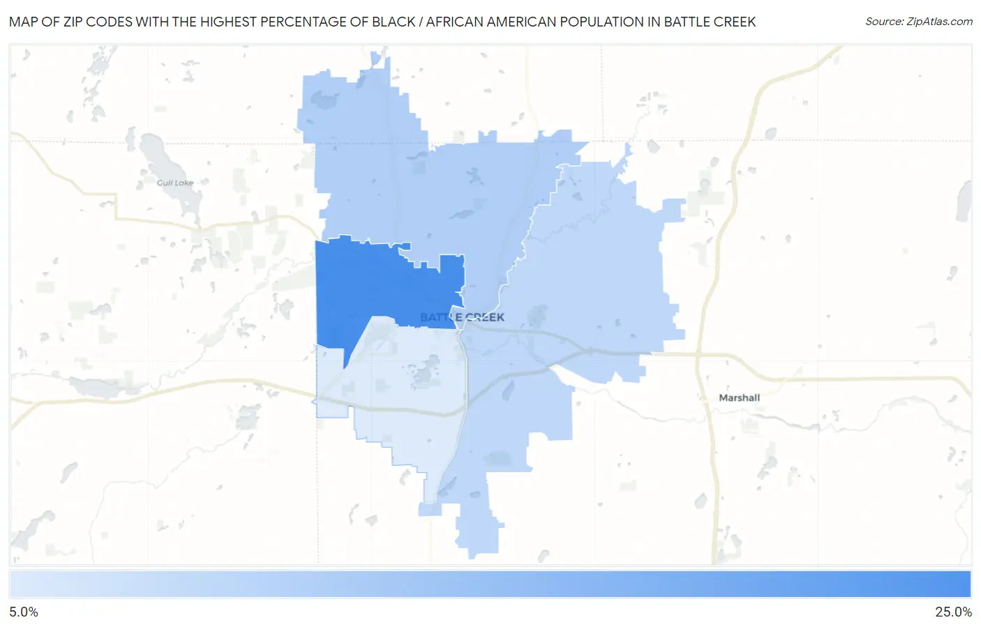 Zip Codes with the Highest Percentage of Black / African American Population in Battle Creek Map