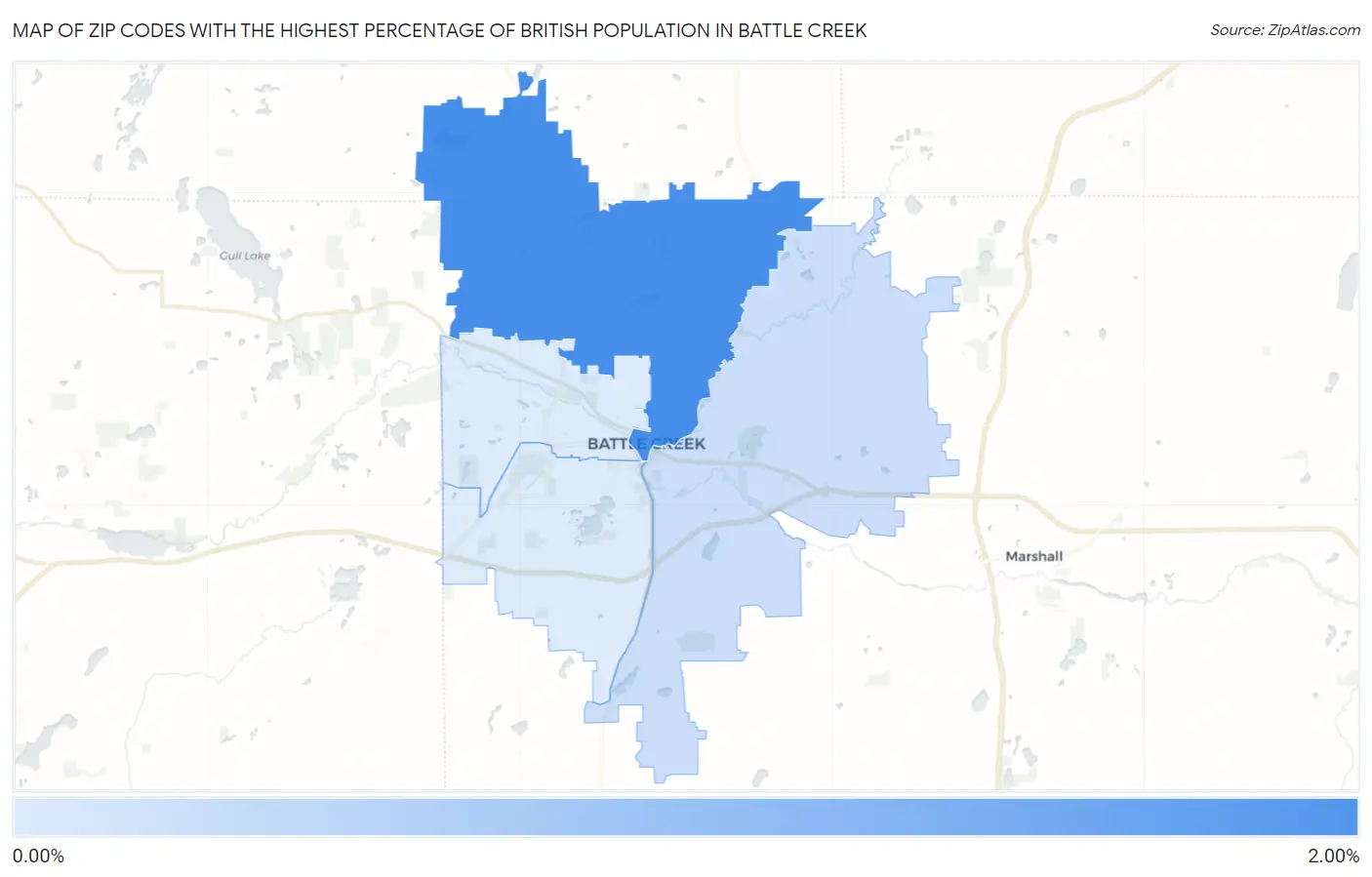 Zip Codes with the Highest Percentage of British Population in Battle Creek Map