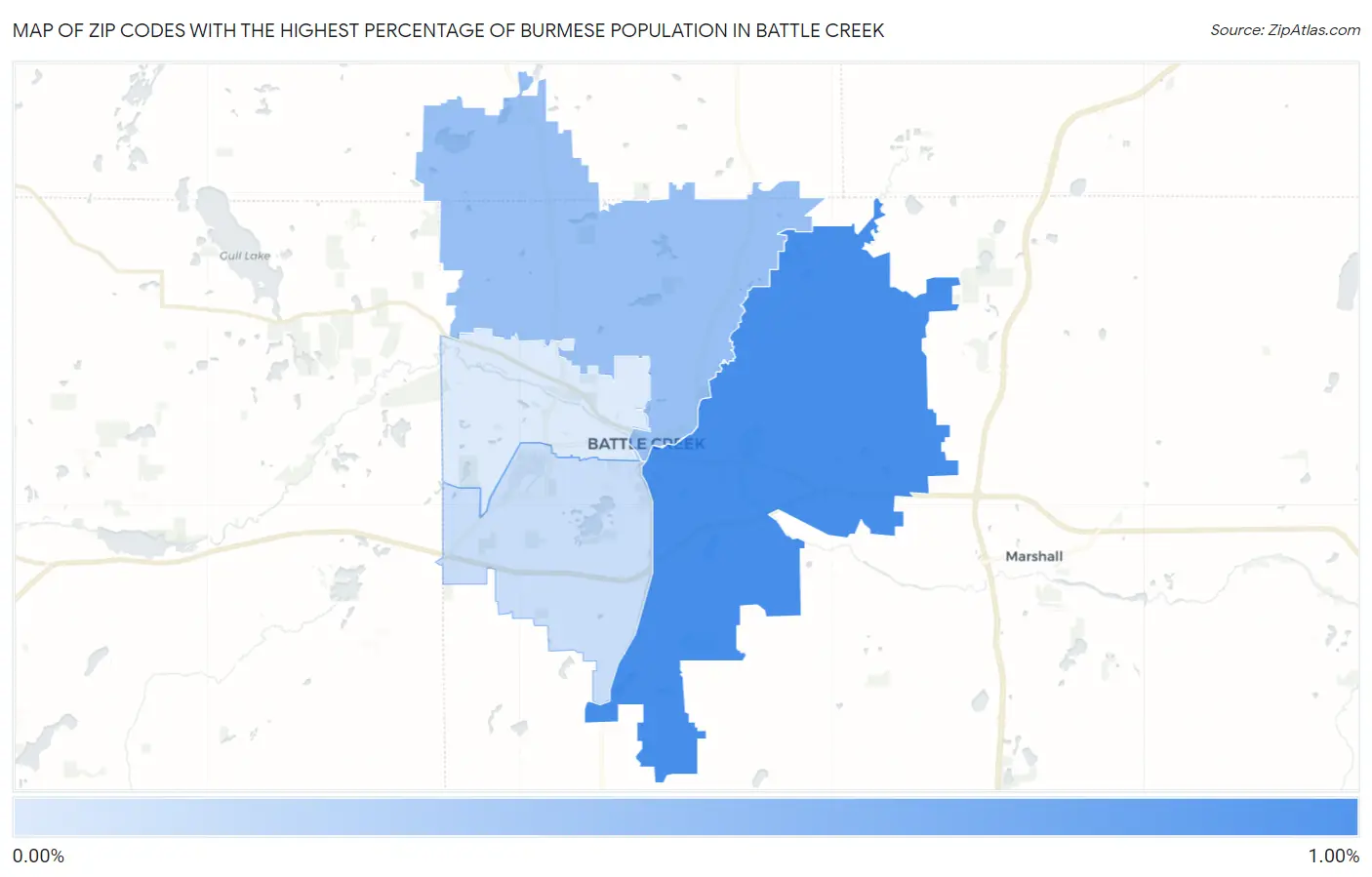 Zip Codes with the Highest Percentage of Burmese Population in Battle Creek Map