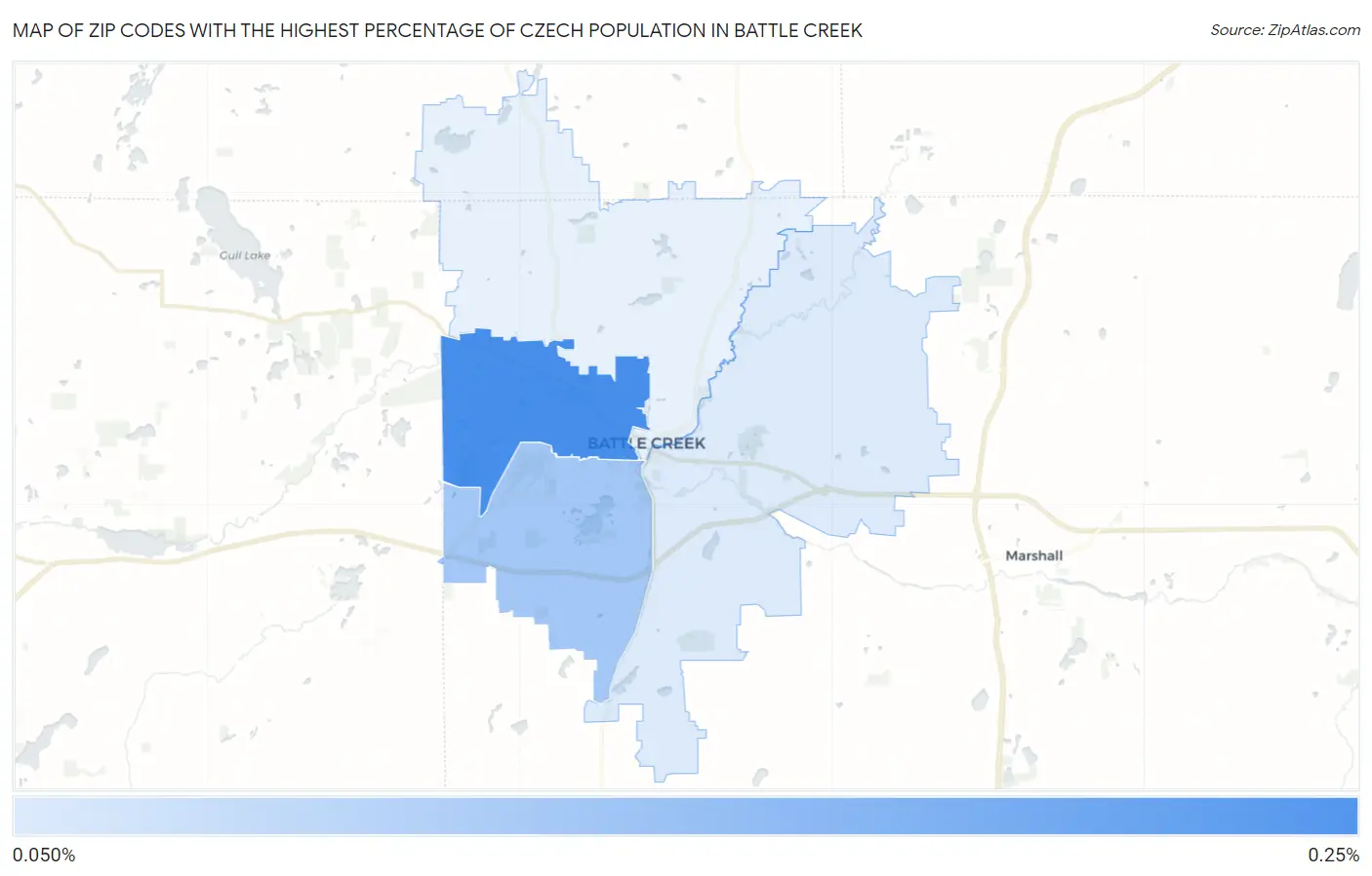 Zip Codes with the Highest Percentage of Czech Population in Battle Creek Map